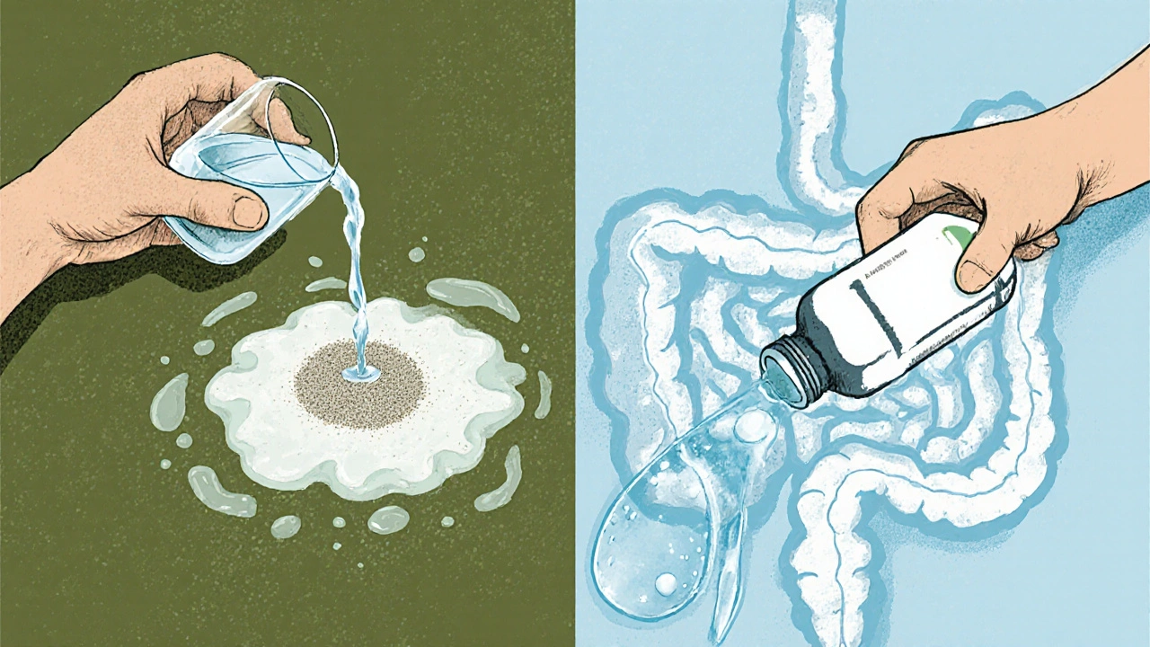 Comparison of psyllium gel and magnesium pulling water into intestines.