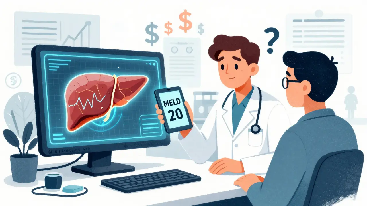 Pharmacist using a computer model to adjust medication dose for a patient with liver disease.